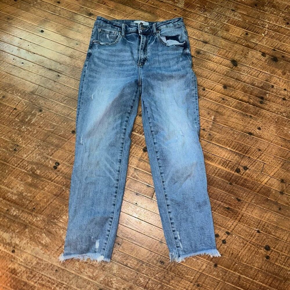 Risen distressed hi-rise 11/30 raw hem mom relaxed jeans